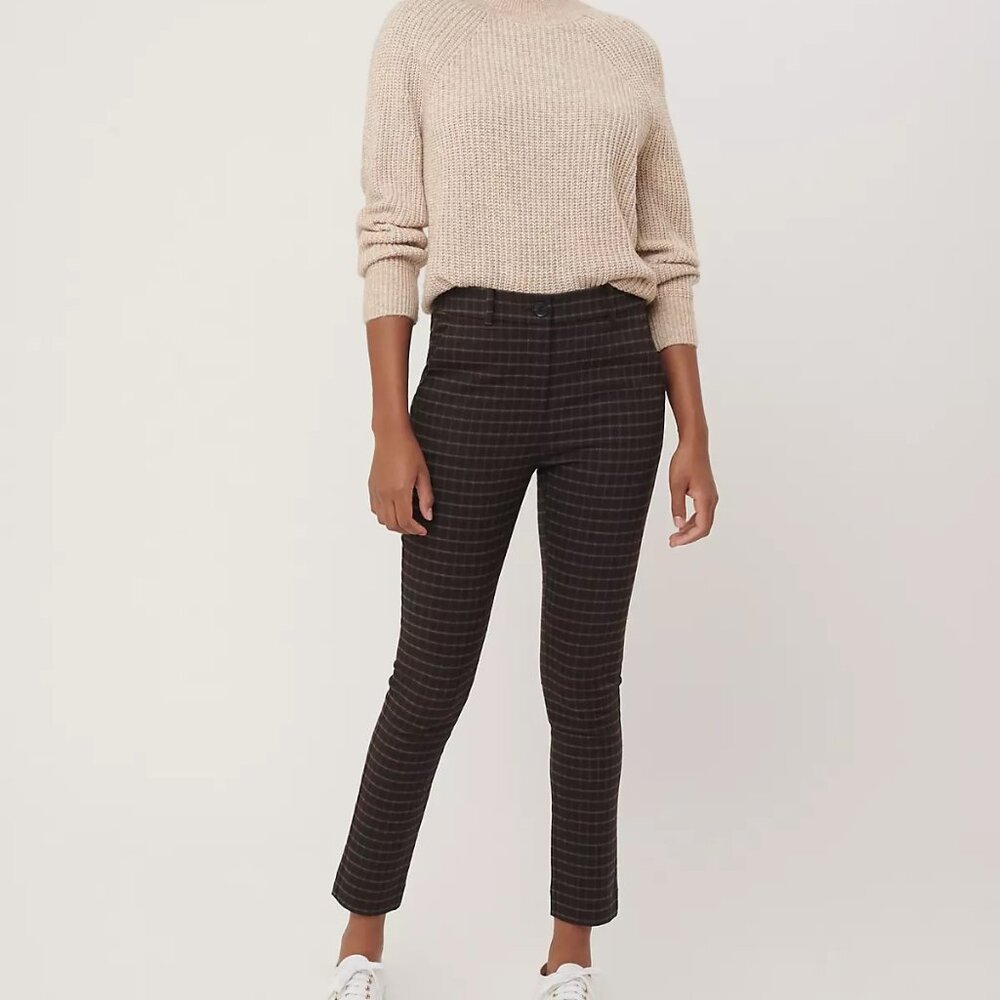 LOFT High Waist Plaid Skinny Ankle Pants